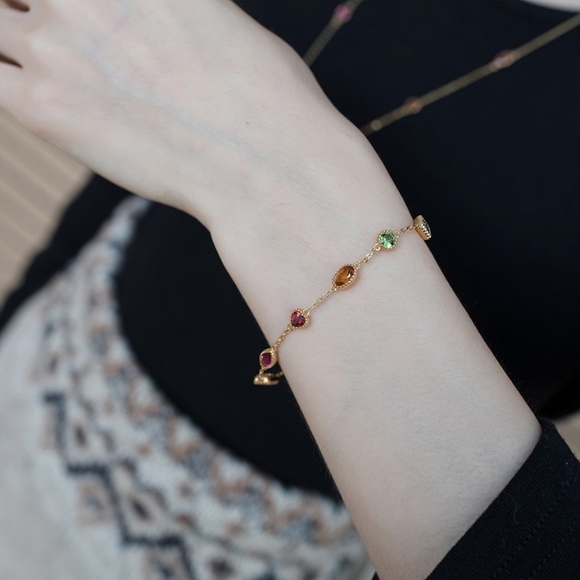 14K Gold Plated Crystal Stone Chakra Bracelet - Picture 2 of 4